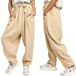 Free People Wide Leg Paperbag Waist Pants in Beige
